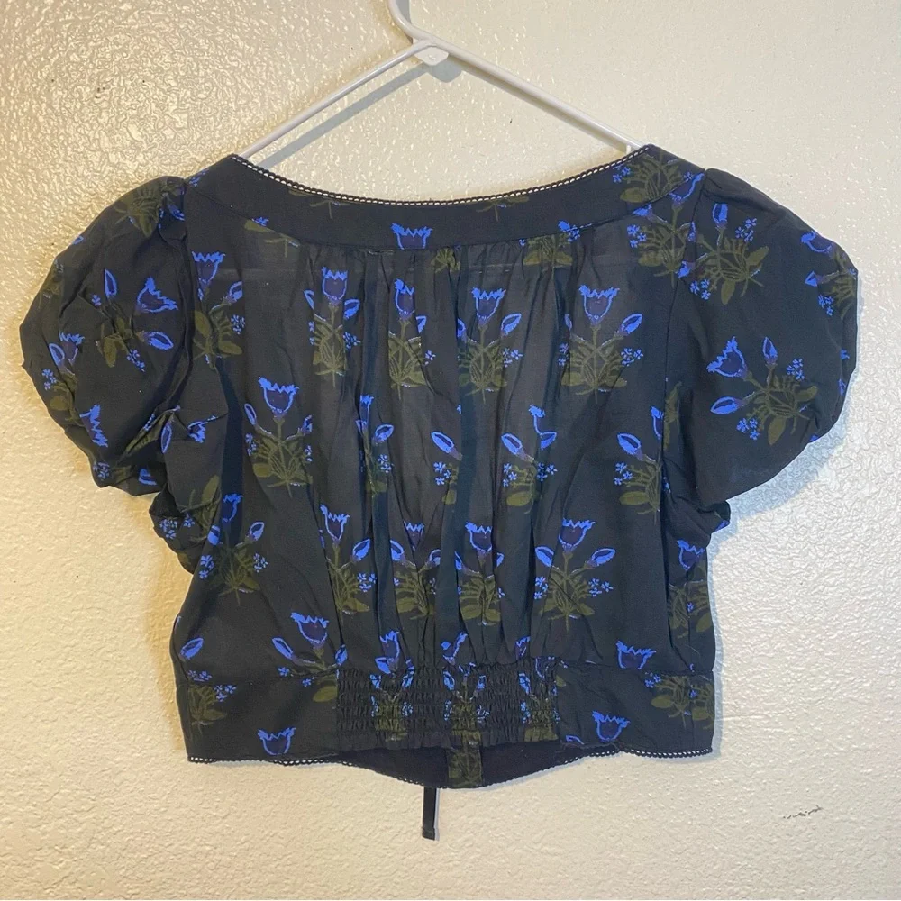 Free People Black Maxi Skirt with Blue & Olive Floral Print
